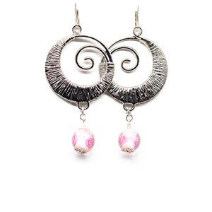 Pink Silver Swirl Earrings